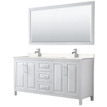 Load image into Gallery viewer, Wyndham Daria 72 Inch Double Bathroom Vanity in White, Light-Vein Carrara Cultured Marble Countertop, Undermount Square Sinks, 70 Inch Mirror- Wyndham