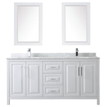 Load image into Gallery viewer, Wyndham Daria 72 Inch Double Bathroom Vanity in White, White Carrara Marble Countertop, Undermount Square Sinks, and 24 Inch Mirrors- Wyndham