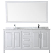 Load image into Gallery viewer, Wyndham Daria 72 Inch Double Bathroom Vanity in White, White Carrara Marble Countertop, Undermount Square Sinks, and 70 Inch Mirror- Wyndham