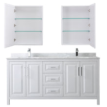 Load image into Gallery viewer, Wyndham Daria 72 Inch Double Bathroom Vanity in White, White Carrara Marble Countertop, Undermount Square Sinks, and Medicine Cabinets- Wyndham