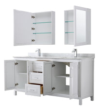 Load image into Gallery viewer, Wyndham Daria 72 Inch Double Bathroom Vanity in White, White Carrara Marble Countertop, Undermount Square Sinks, and Medicine Cabinets- Wyndham