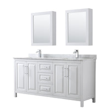 Load image into Gallery viewer, Wyndham Daria 72 Inch Double Bathroom Vanity in White, White Carrara Marble Countertop, Undermount Square Sinks, and Medicine Cabinets- Wyndham