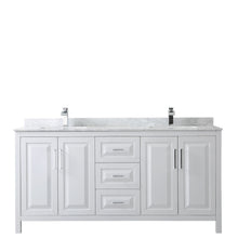 Load image into Gallery viewer, Wyndham Daria 72 Inch Double Bathroom Vanity in White, White Carrara Marble Countertop, Undermount Square Sinks, and No Mirror- Wyndham