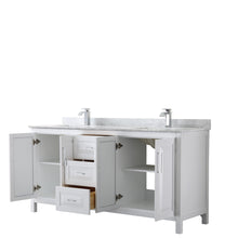 Load image into Gallery viewer, Wyndham Daria 72 Inch Double Bathroom Vanity in White, White Carrara Marble Countertop, Undermount Square Sinks, and No Mirror- Wyndham