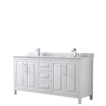 Load image into Gallery viewer, Wyndham Daria 72 Inch Double Bathroom Vanity in White, White Carrara Marble Countertop, Undermount Square Sinks, and No Mirror- Wyndham
