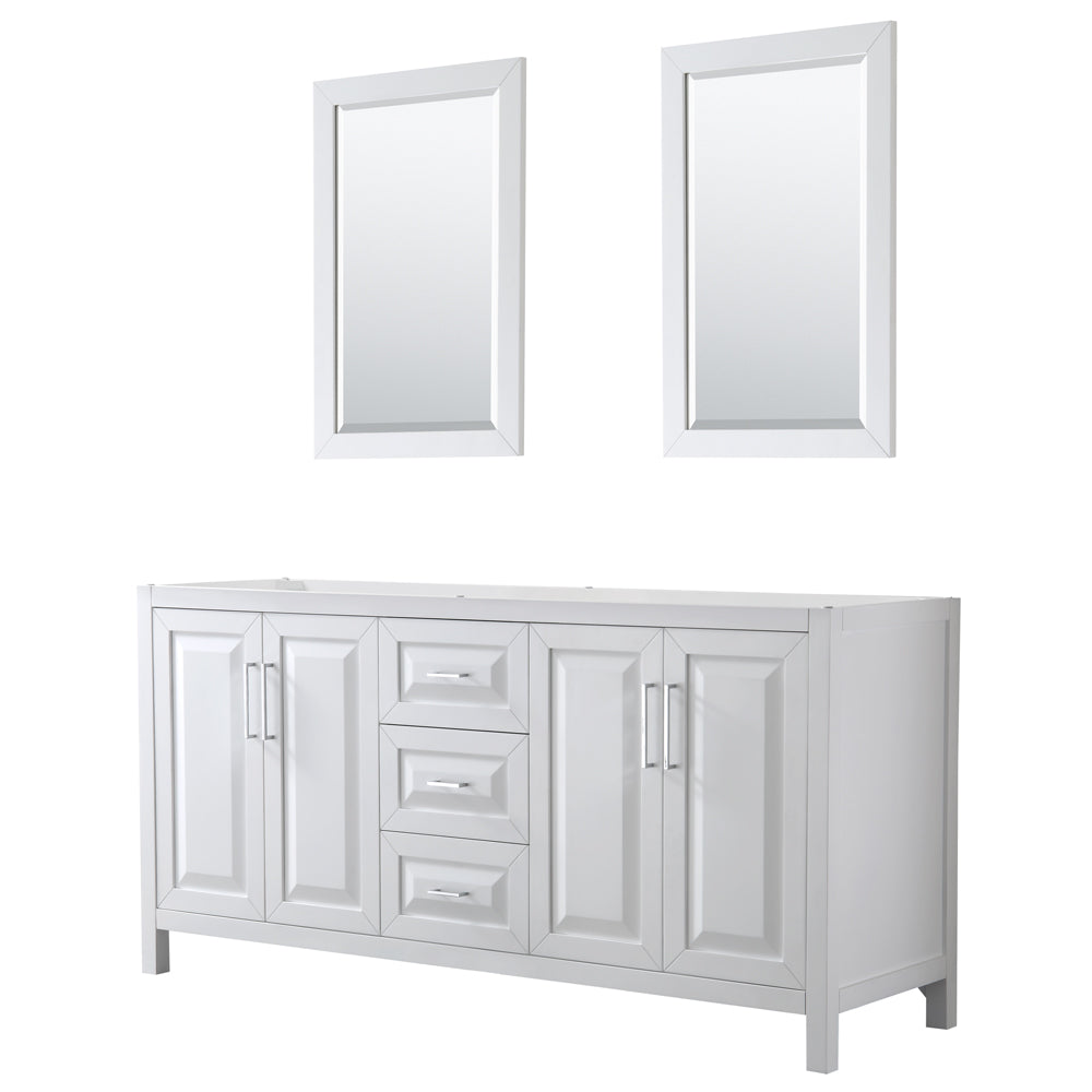 Wyndham Daria 72 Inch Double Bathroom Vanity in White, No Countertop, No Sink, and 24 Inch Mirrors- Wyndham