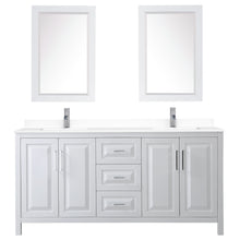 Load image into Gallery viewer, Wyndham Daria 72 Inch Double Bathroom Vanity in White, White Cultured Marble Countertop, Undermount Square Sinks, 24 Inch Mirrors- Wyndham