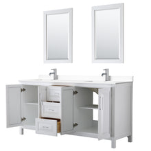 Load image into Gallery viewer, Wyndham Daria 72 Inch Double Bathroom Vanity in White, White Cultured Marble Countertop, Undermount Square Sinks, 24 Inch Mirrors- Wyndham