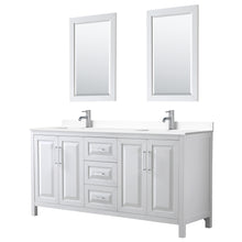 Load image into Gallery viewer, Wyndham Daria 72 Inch Double Bathroom Vanity in White, White Cultured Marble Countertop, Undermount Square Sinks, 24 Inch Mirrors- Wyndham