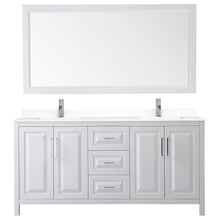 Load image into Gallery viewer, Wyndham Daria 72 Inch Double Bathroom Vanity in White, White Cultured Marble Countertop, Undermount Square Sinks, 70 Inch Mirror- Wyndham