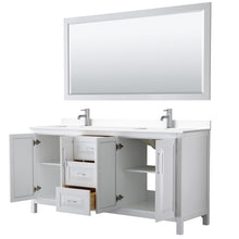 Load image into Gallery viewer, Wyndham Daria 72 Inch Double Bathroom Vanity in White, White Cultured Marble Countertop, Undermount Square Sinks, 70 Inch Mirror- Wyndham