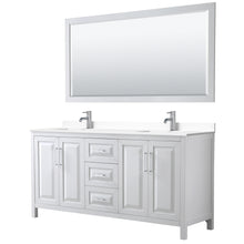 Load image into Gallery viewer, Wyndham Daria 72 Inch Double Bathroom Vanity in White, White Cultured Marble Countertop, Undermount Square Sinks, 70 Inch Mirror- Wyndham