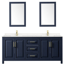 Load image into Gallery viewer, Wyndham Daria 80 Inch Double Bathroom Vanity in Dark Blue, Light-Vein Carrara Cultured Marble Countertop, Undermount Square Sinks, 24 Inch Mirrors- Wyndham