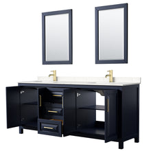 Load image into Gallery viewer, Wyndham Daria 80 Inch Double Bathroom Vanity in Dark Blue, Light-Vein Carrara Cultured Marble Countertop, Undermount Square Sinks, 24 Inch Mirrors- Wyndham
