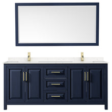 Load image into Gallery viewer, Wyndham Daria 80 Inch Double Bathroom Vanity in Dark Blue, Light-Vein Carrara Cultured Marble Countertop, Undermount Square Sinks, 70 Inch Mirror- Wyndham