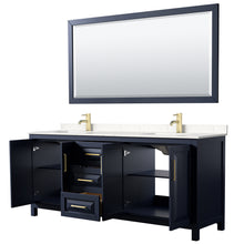 Load image into Gallery viewer, Wyndham Daria 80 Inch Double Bathroom Vanity in Dark Blue, Light-Vein Carrara Cultured Marble Countertop, Undermount Square Sinks, 70 Inch Mirror- Wyndham