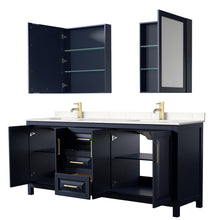 Load image into Gallery viewer, Wyndham Daria 80 Inch Double Bathroom Vanity in Dark Blue, Light-Vein Carrara Cultured Marble Countertop, Undermount Square Sinks, Medicine Cabinets- Wyndham