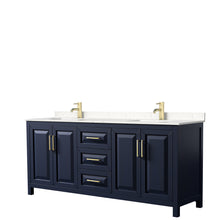 Load image into Gallery viewer, Wyndham Daria 80 Inch Double Bathroom Vanity in Dark Blue, Light-Vein Carrara Cultured Marble Countertop, Undermount Square Sinks, No Mirror- Wyndham
