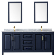 Load image into Gallery viewer, Wyndham Daria 80 Inch Double Bathroom Vanity in Dark Blue, White Carrara Marble Countertop, Undermount Square Sinks, 24 Inch Mirrors- Wyndham