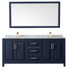 Load image into Gallery viewer, Wyndham Daria 80 Inch Double Bathroom Vanity in Dark Blue, White Carrara Marble Countertop, Undermount Square Sinks, 70 Inch Mirror- Wyndham