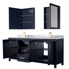 Load image into Gallery viewer, Wyndham Daria 80 Inch Double Bathroom Vanity in Dark Blue, White Carrara Marble Countertop, Undermount Square Sinks, Medicine Cabinets- Wyndham