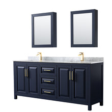 Load image into Gallery viewer, Wyndham Daria 80 Inch Double Bathroom Vanity in Dark Blue, White Carrara Marble Countertop, Undermount Square Sinks, Medicine Cabinets- Wyndham