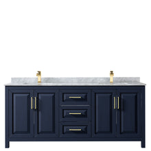 Load image into Gallery viewer, Wyndham Daria 80 Inch Double Bathroom Vanity in Dark Blue, White Carrara Marble Countertop, Undermount Square Sinks, No Mirror- Wyndham