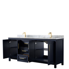 Load image into Gallery viewer, Wyndham Daria 80 Inch Double Bathroom Vanity in Dark Blue, White Carrara Marble Countertop, Undermount Square Sinks, No Mirror- Wyndham