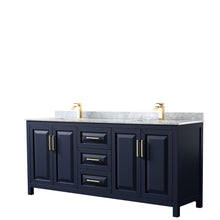 Load image into Gallery viewer, Wyndham Daria 80 Inch Double Bathroom Vanity in Dark Blue, White Carrara Marble Countertop, Undermount Square Sinks, No Mirror- Wyndham