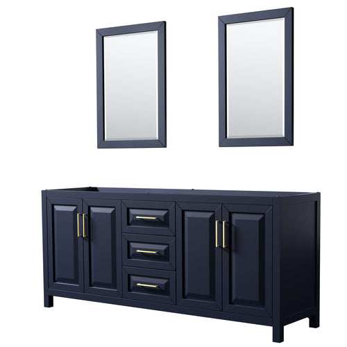 Wyndham Daria 80 Inch Double Bathroom Vanity in Dark Blue, No Countertop, No Sink, 24 Inch Mirrors- Wyndham