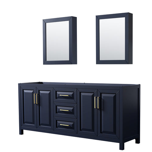 Wyndham Daria 80 Inch Double Bathroom Vanity in Dark Blue, No Countertop, No Sink, Medicine Cabinets- Wyndham