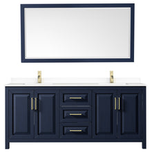 Load image into Gallery viewer, Wyndham Daria 80 Inch Double Bathroom Vanity in Dark Blue, White Cultured Marble Countertop, Undermount Square Sinks, 70 Inch Mirror- Wyndham