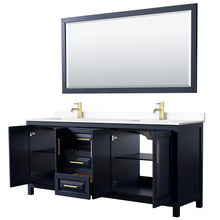 Load image into Gallery viewer, Wyndham Daria 80 Inch Double Bathroom Vanity in Dark Blue, White Cultured Marble Countertop, Undermount Square Sinks, 70 Inch Mirror- Wyndham