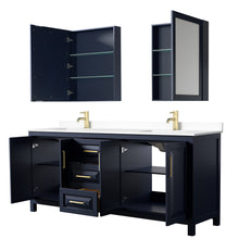 Load image into Gallery viewer, Wyndham Daria 80 Inch Double Bathroom Vanity in Dark Blue, White Cultured Marble Countertop, Undermount Square Sinks, Medicine Cabinets- Wyndham