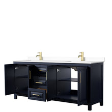 Load image into Gallery viewer, Wyndham Daria 80 Inch Double Bathroom Vanity in Dark Blue, White Cultured Marble Countertop, Undermount Square Sinks, No Mirror- Wyndham
