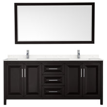 Load image into Gallery viewer, Wyndham Daria 80 Inch Double Bathroom Vanity in Dark Espresso, Light-Vein Carrara Cultured Marble Countertop, Undermount Square Sinks, 70 Inch Mirror- Wyndham