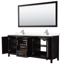 Load image into Gallery viewer, Wyndham Daria 80 Inch Double Bathroom Vanity in Dark Espresso, Light-Vein Carrara Cultured Marble Countertop, Undermount Square Sinks, 70 Inch Mirror- Wyndham