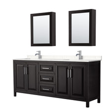 Load image into Gallery viewer, Wyndham Daria 80 Inch Double Bathroom Vanity in Dark Espresso, Light-Vein Carrara Cultured Marble Countertop, Undermount Square Sinks, Medicine Cabinets- Wyndham