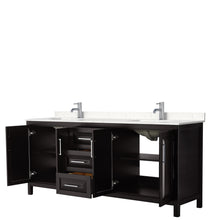 Load image into Gallery viewer, Wyndham Daria 80 Inch Double Bathroom Vanity in Dark Espresso, Light-Vein Carrara Cultured Marble Countertop, Undermount Square Sinks, No Mirror- Wyndham