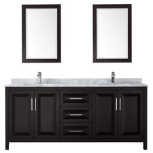 Load image into Gallery viewer, Wyndham Daria 80 Inch Double Bathroom Vanity in Dark Espresso, White Carrara Marble Countertop, Undermount Square Sinks, and 24 Inch Mirrors- Wyndham
