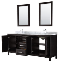 Load image into Gallery viewer, Wyndham Daria 80 Inch Double Bathroom Vanity in Dark Espresso, White Carrara Marble Countertop, Undermount Square Sinks, and 24 Inch Mirrors- Wyndham