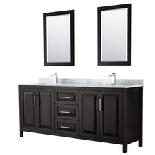 Load image into Gallery viewer, Wyndham Daria 80 Inch Double Bathroom Vanity in Dark Espresso, White Carrara Marble Countertop, Undermount Square Sinks, and 24 Inch Mirrors- Wyndham