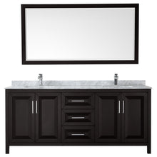 Load image into Gallery viewer, Wyndham Daria 80 Inch Double Bathroom Vanity in Dark Espresso, White Carrara Marble Countertop, Undermount Square Sinks, and 70 Inch Mirror- Wyndham