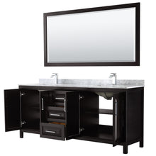 Load image into Gallery viewer, Wyndham Daria 80 Inch Double Bathroom Vanity in Dark Espresso, White Carrara Marble Countertop, Undermount Square Sinks, and 70 Inch Mirror- Wyndham