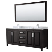 Load image into Gallery viewer, Wyndham Daria 80 Inch Double Bathroom Vanity in Dark Espresso, White Carrara Marble Countertop, Undermount Square Sinks, and 70 Inch Mirror- Wyndham