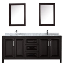 Load image into Gallery viewer, Wyndham Daria 80 Inch Double Bathroom Vanity in Dark Espresso, White Carrara Marble Countertop, Undermount Square Sinks, and Medicine Cabinets- Wyndham