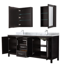 Load image into Gallery viewer, Wyndham Daria 80 Inch Double Bathroom Vanity in Dark Espresso, White Carrara Marble Countertop, Undermount Square Sinks, and Medicine Cabinets- Wyndham