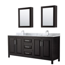 Load image into Gallery viewer, Wyndham Daria 80 Inch Double Bathroom Vanity in Dark Espresso, White Carrara Marble Countertop, Undermount Square Sinks, and Medicine Cabinets- Wyndham
