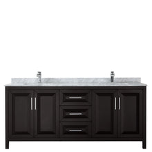 Load image into Gallery viewer, Wyndham Daria 80 Inch Double Bathroom Vanity in Dark Espresso, White Carrara Marble Countertop, Undermount Square Sinks, and No Mirror- Wyndham