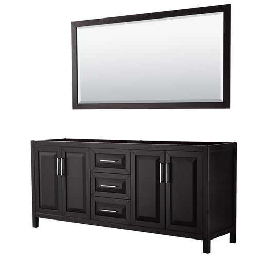 Wyndham Daria 80 Inch Double Bathroom Vanity in Dark Espresso, No Countertop, No Sink, and 70 Inch Mirror- Wyndham